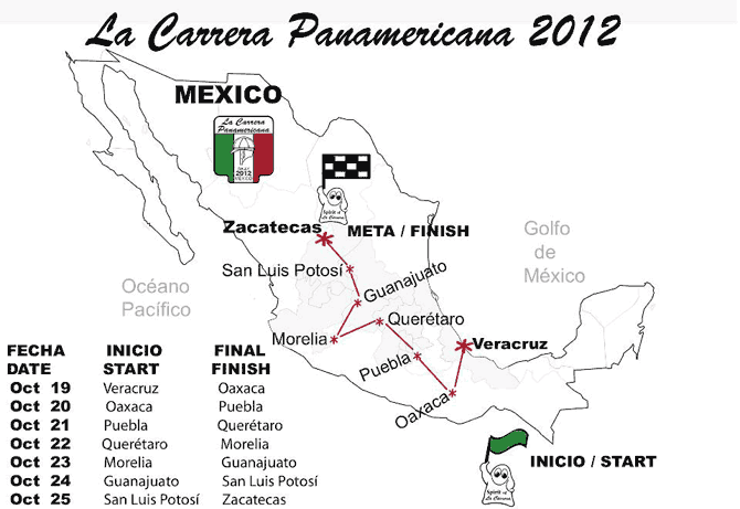 Map of the 2012 La Carrera Panamericana